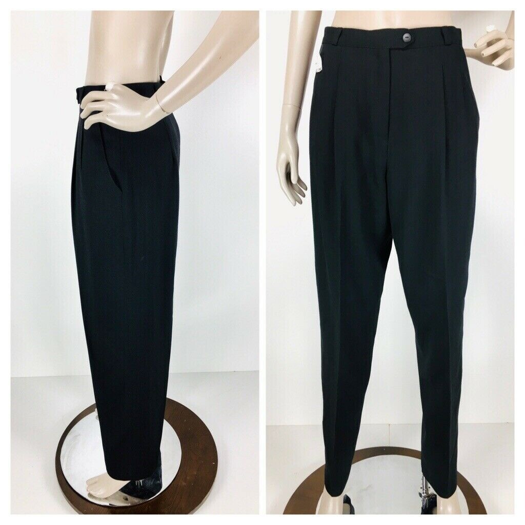 Alberto Makali Women’s Black 100% Wool High Waist Pleated Vintage Trouser Size 8