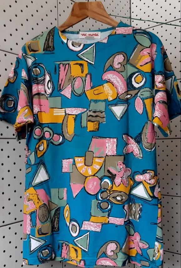 Vintage 80s VAL-MODE Colorful Unisex Short Sleeve Abstract Pattern T-Shirt Siz M