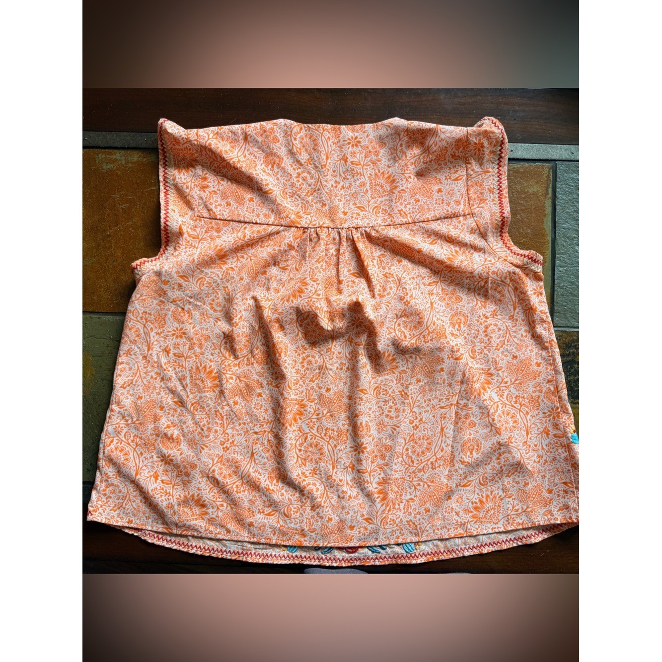 Savanna Jane 1xl orange retro art embroidery floral milkmaid fairy babydoll top