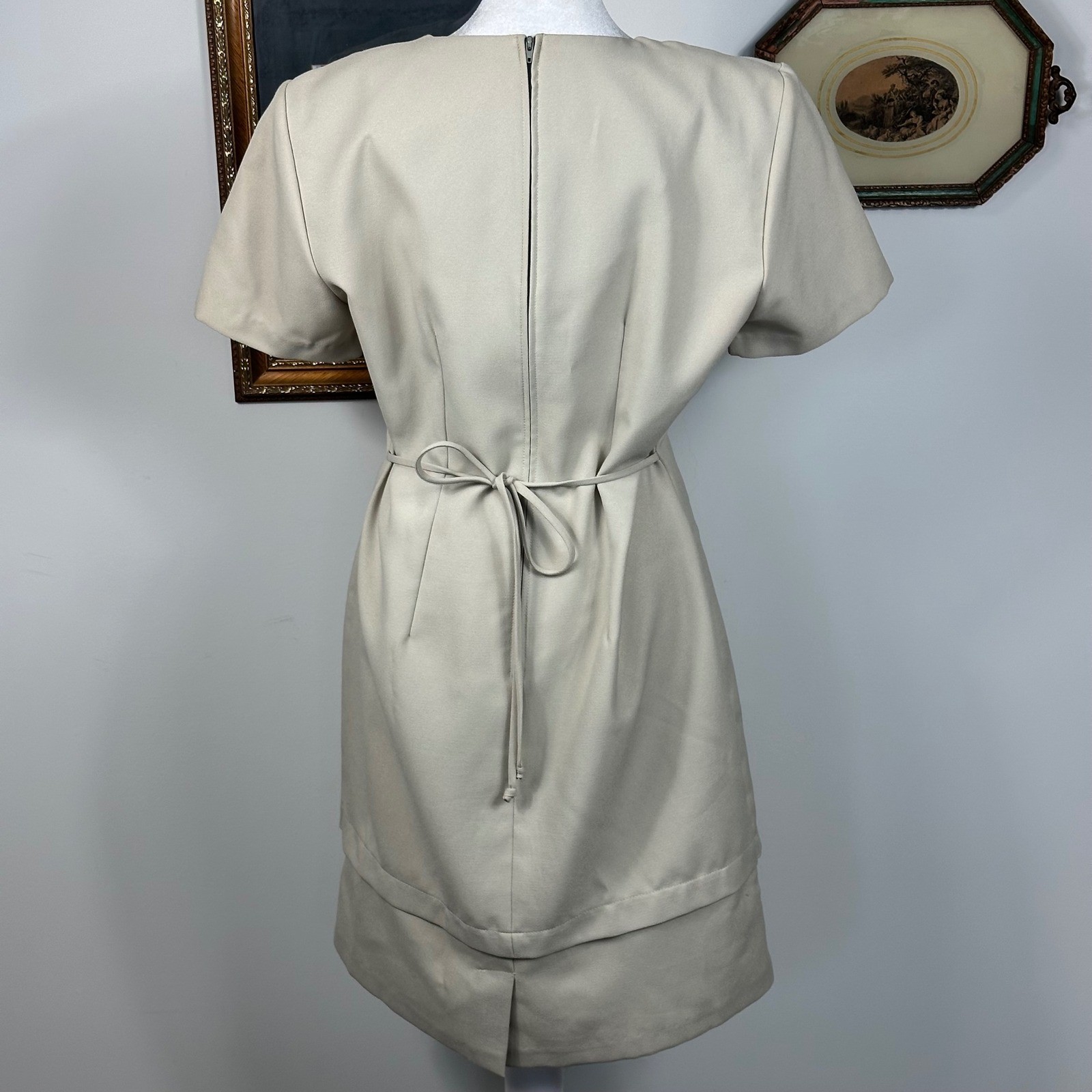 Vintage Sarah Richards Sage Green Midi Dress Decorative Front Claps – SIZE 7/8