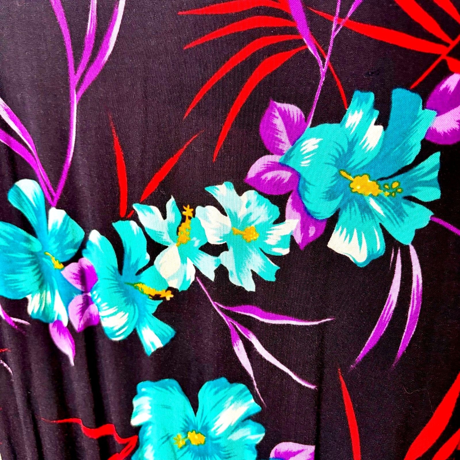Vintage 70s/80s WE 3 Ltd New York Dress Floral Tropical Print ILGWU Union Size M