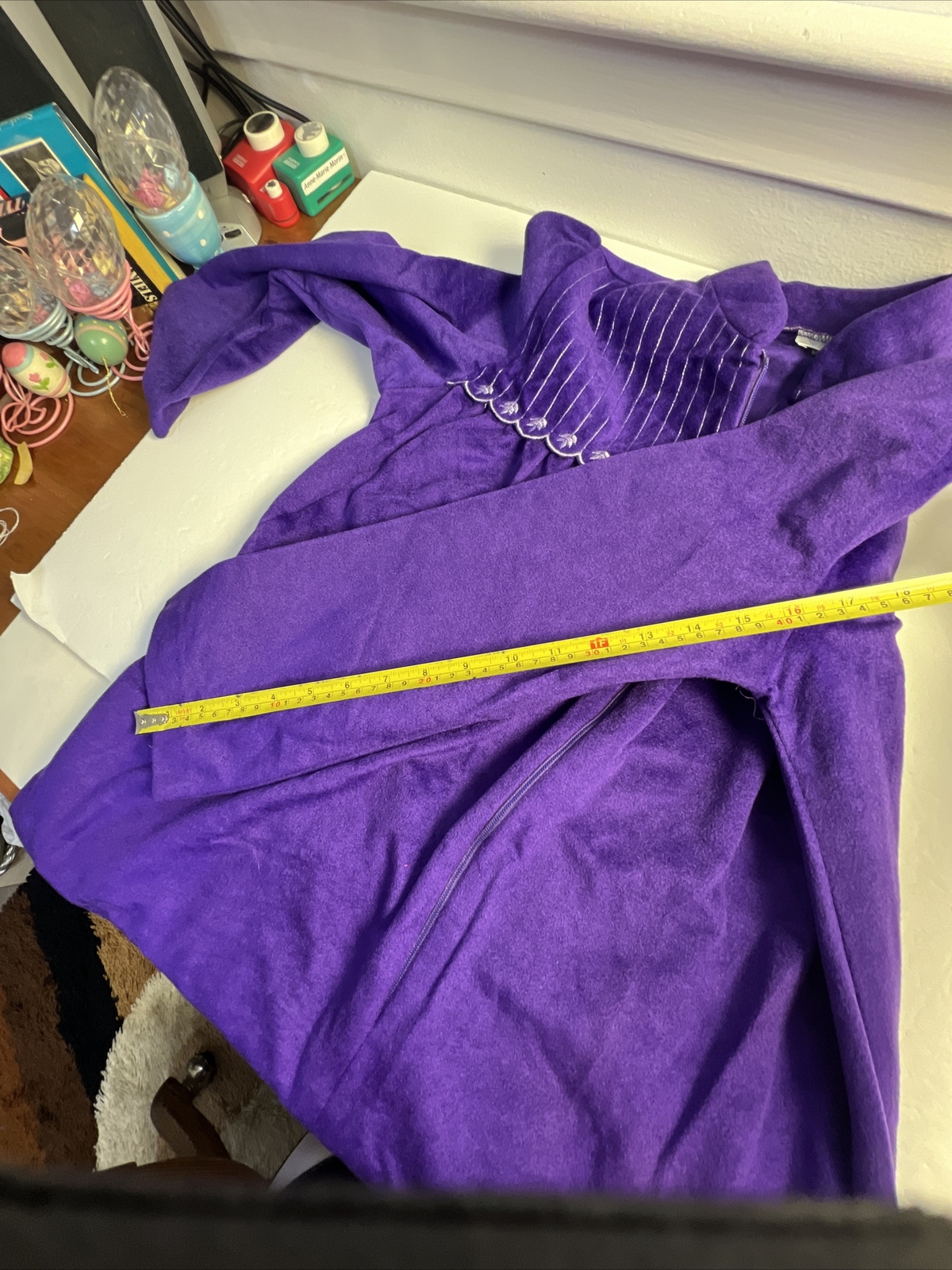 Vintage Tara New York 90s Purple Fleece Maxi Housecoat Robe, Half Zip, Size M
