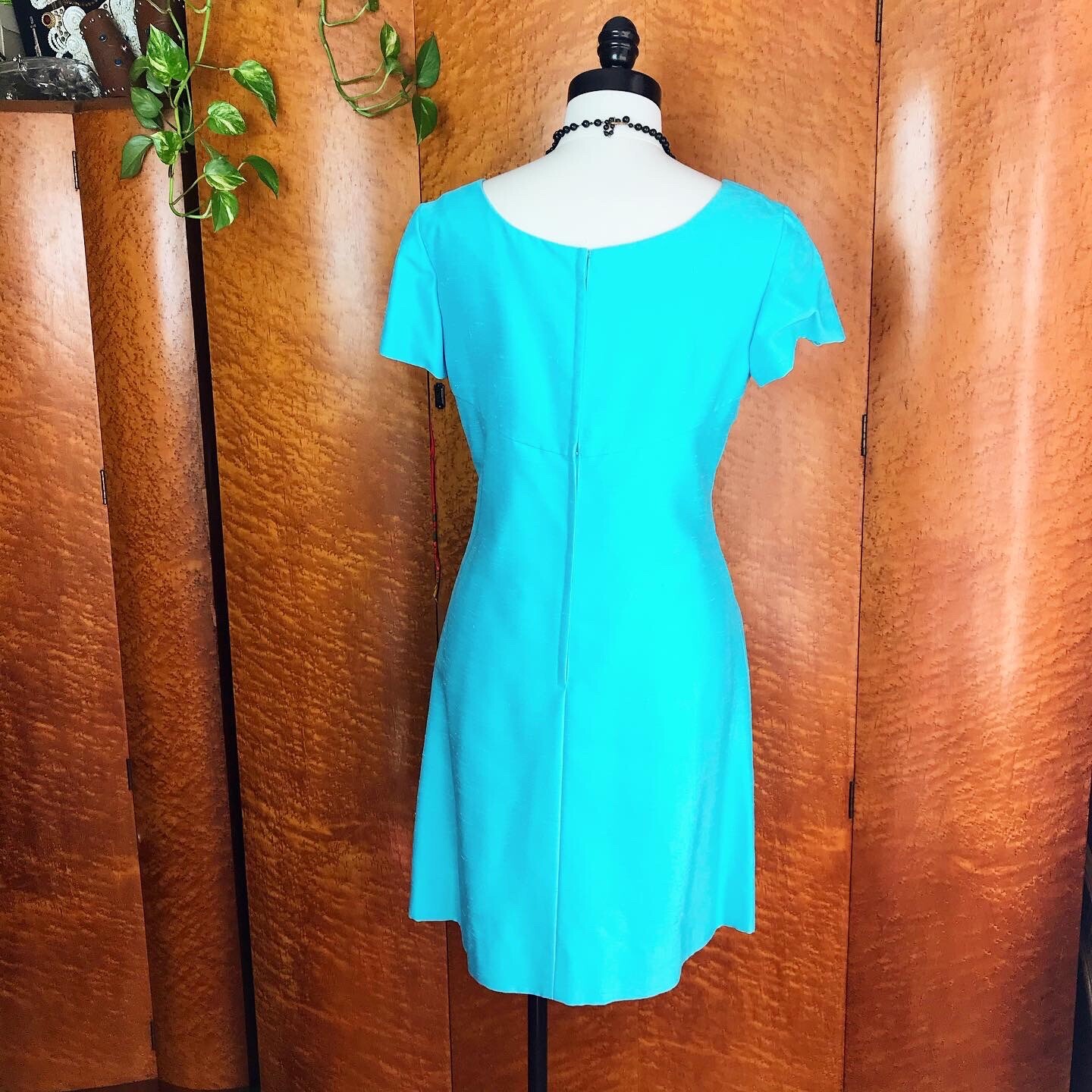 SILK LINEN 1960’s 60s Turquoise Blue Vintage Emma Domb Cocktail Easter Dress S M