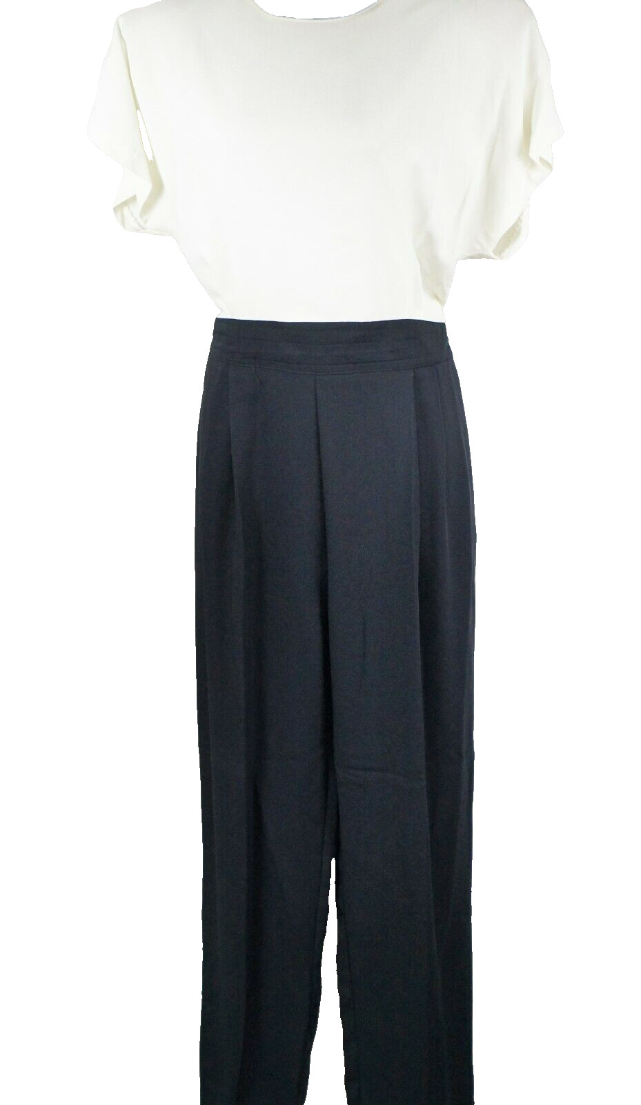Joan Walters Petite Size 14 Navy Ivory Short Sleeve Jumpsuit Vintage