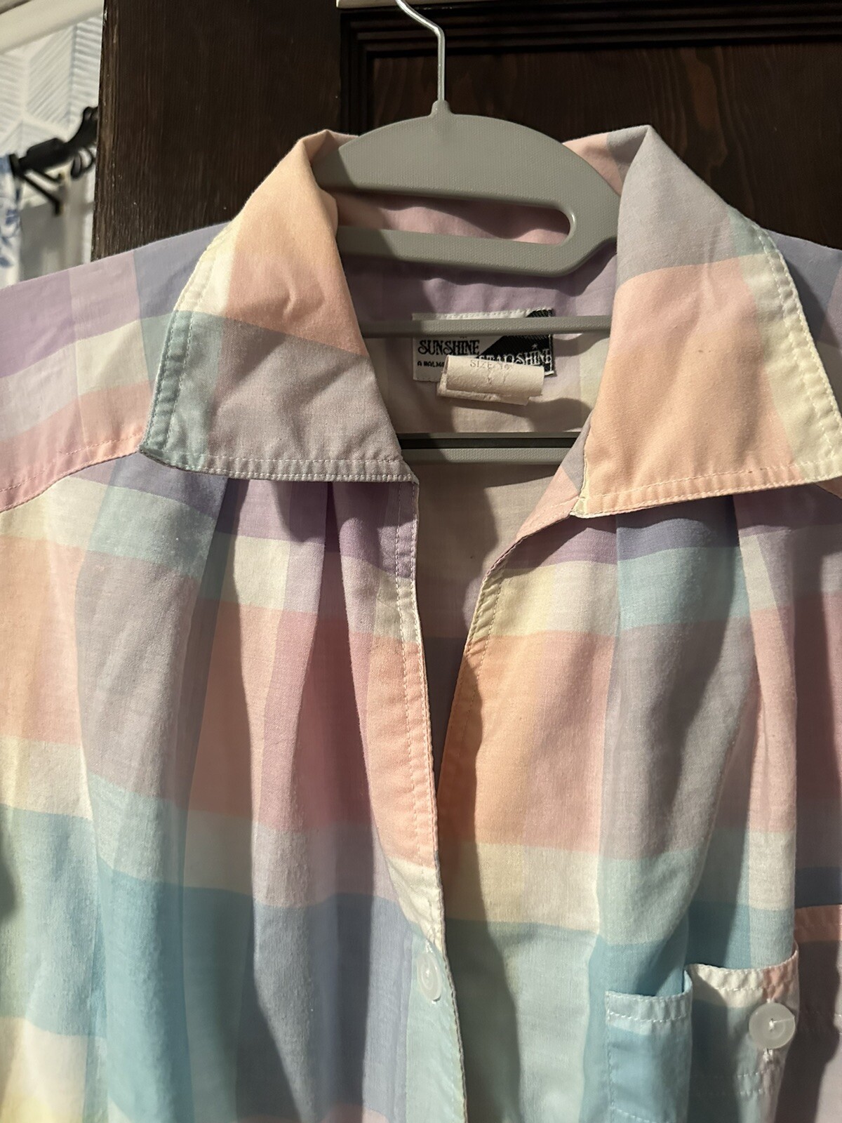 Vintage 80s Watercolor Pastel Plaid Sunshine Starshine Cottage Country Sundress