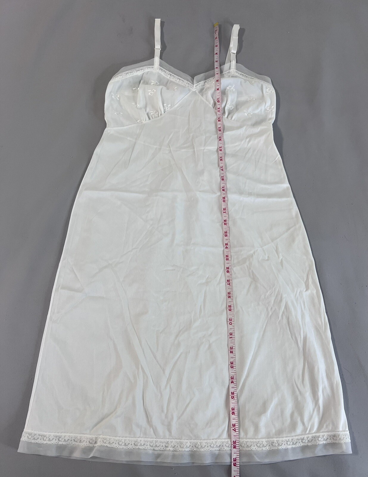 Vintage White Women’s Nylon Lace Lingerie 39” Long Embroidered