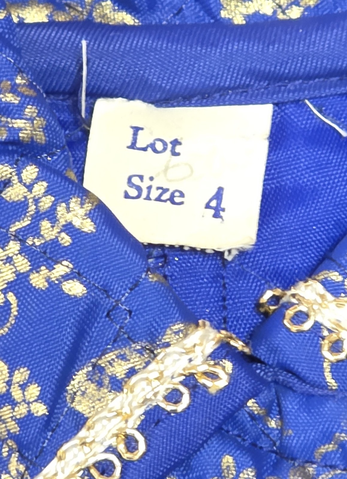 Vintage Blue Oriental-Style Button Front Jacket w/ Gold Lace Trim, Size 4