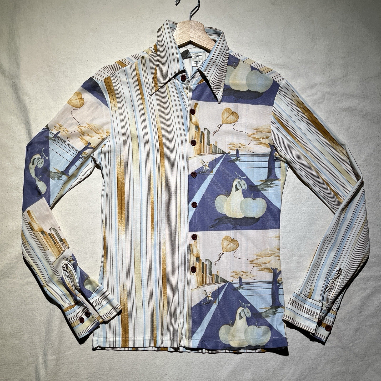 Vintage 70s Nik Nik Style Disco Blouse Top Shirt Sheer Surrealism Magritte Med
