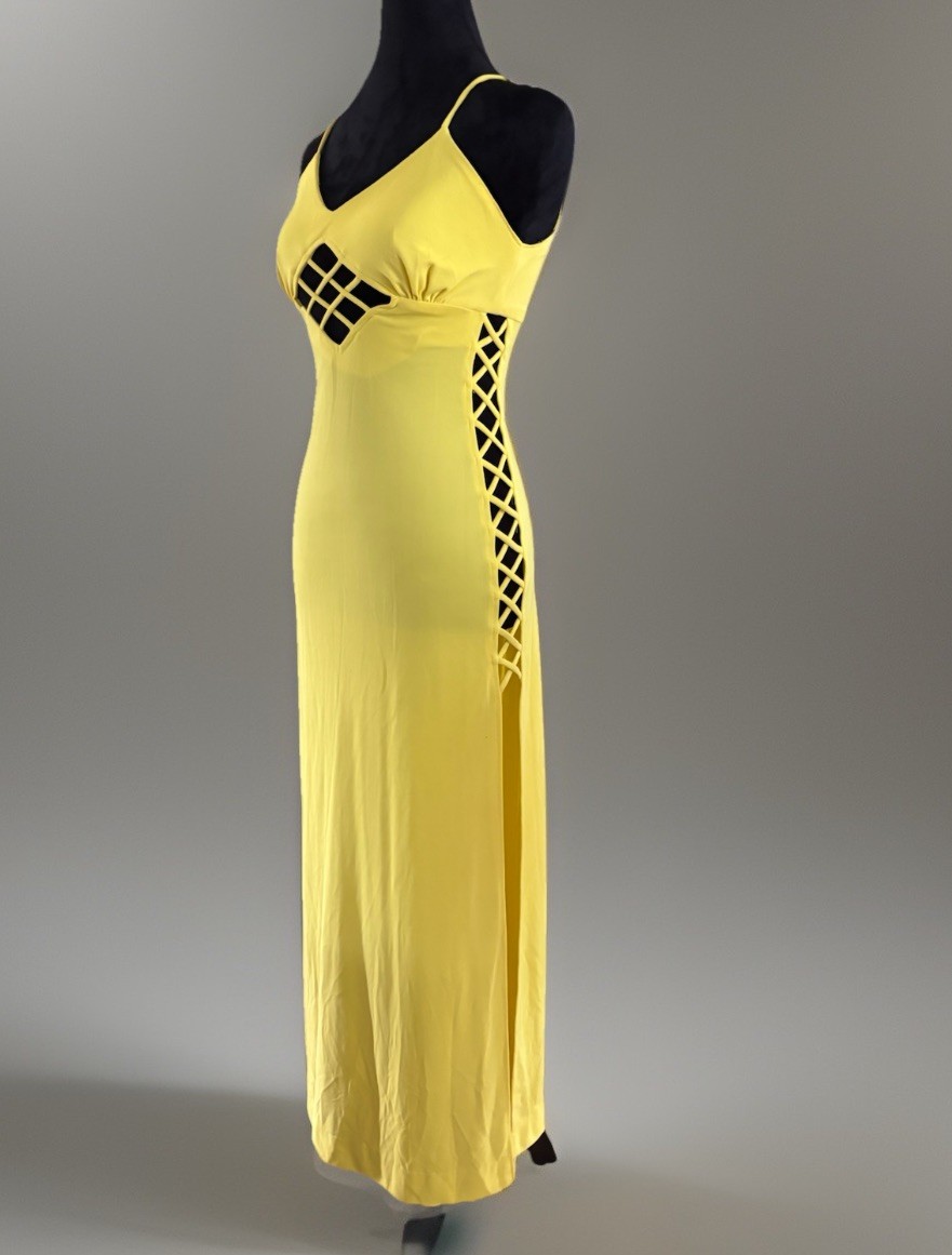 70s Vtg Funky Brand SEXY Cutout Laces Fitted Maxi Dress.small.summer