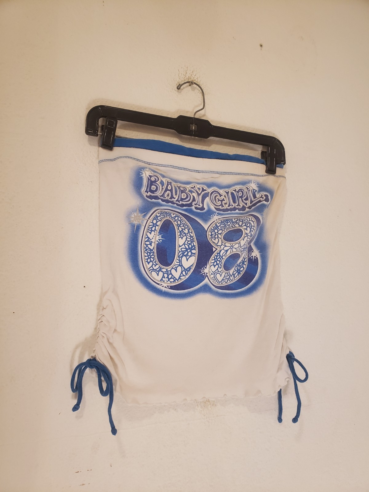 Vtg 90s Y2k Baby Girl Glitter Tube Top Sz M Cotton Blue White Strapless Hip Hip