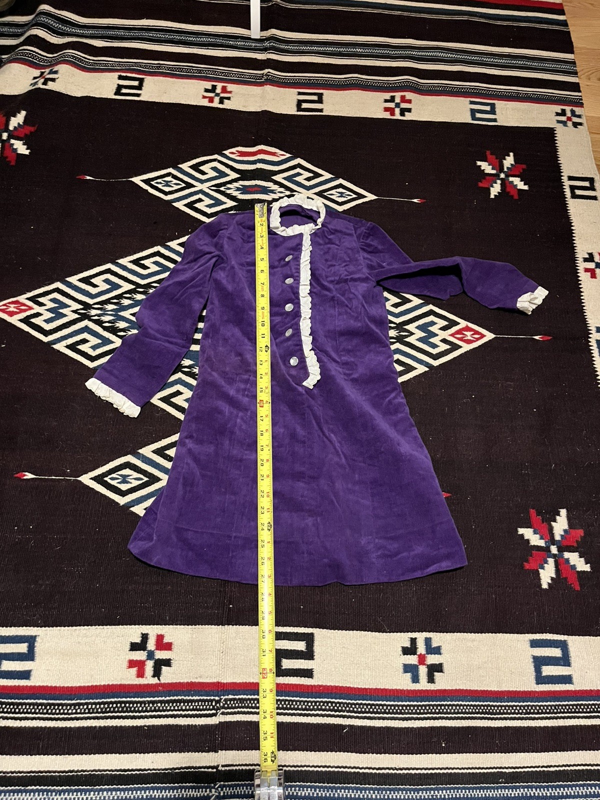 Vintage Handcrafted Purple Velvet Shift Dress Lace Mod Retro 60s 70s