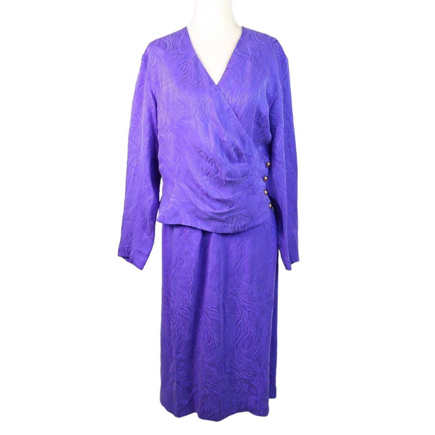 Vintage 90s Argenti royal purple silk top and skirt suit set 12