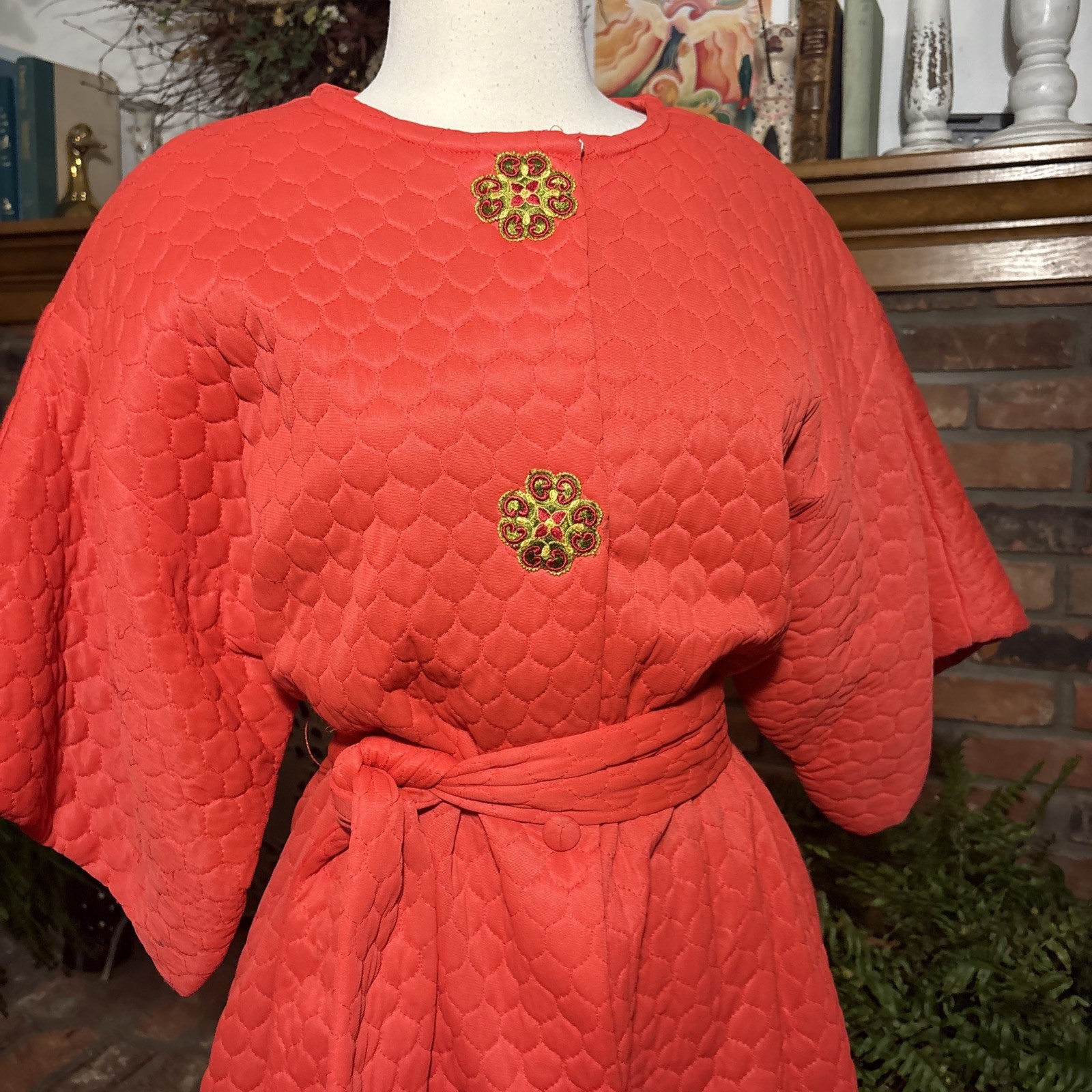 Vtg 70s Women’s Quilted Coral Orange Robe Penney’s Loungewear One Size