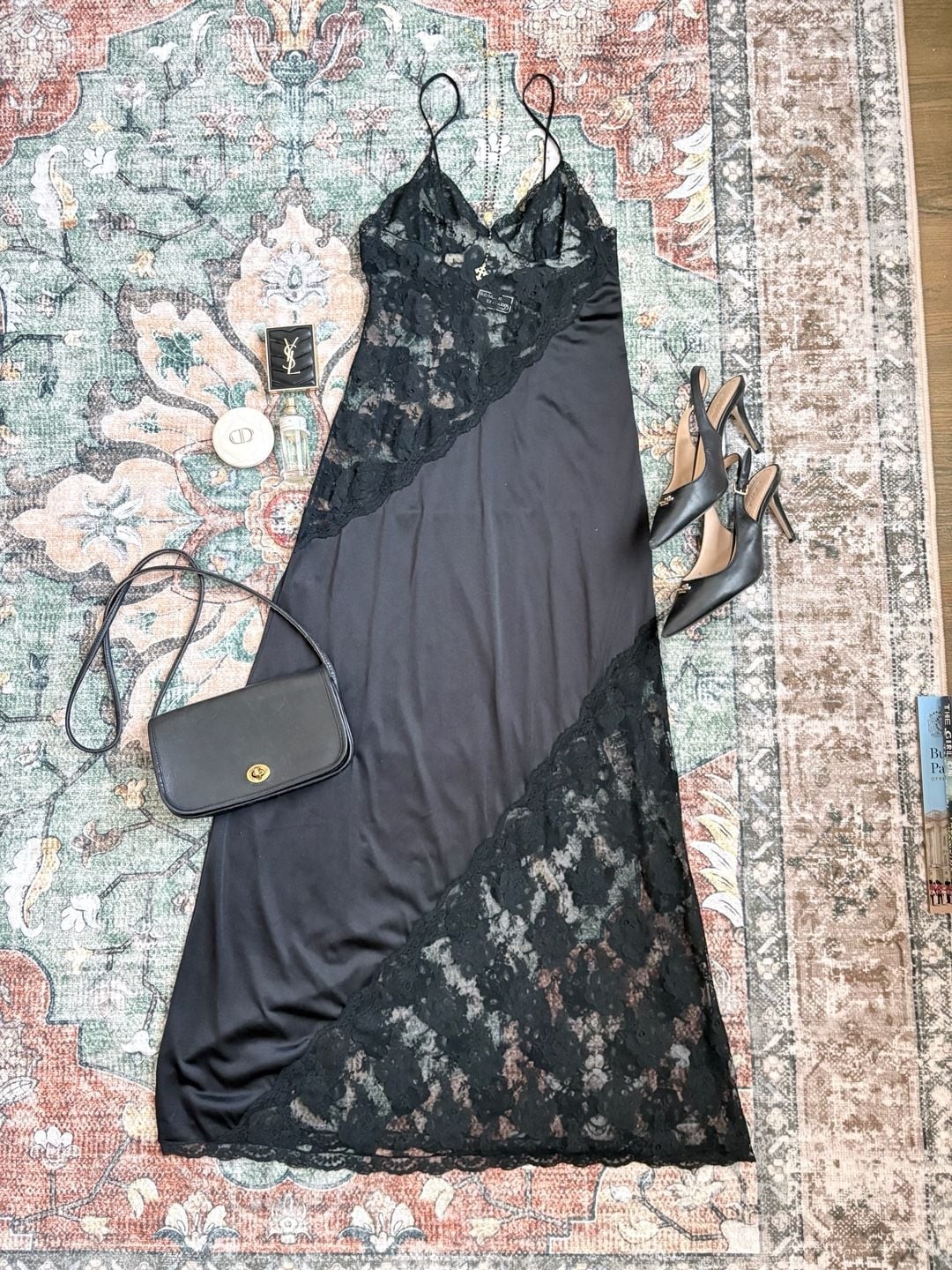 Vintage Bob Mackie for Glydons Black Lace Slip Dress