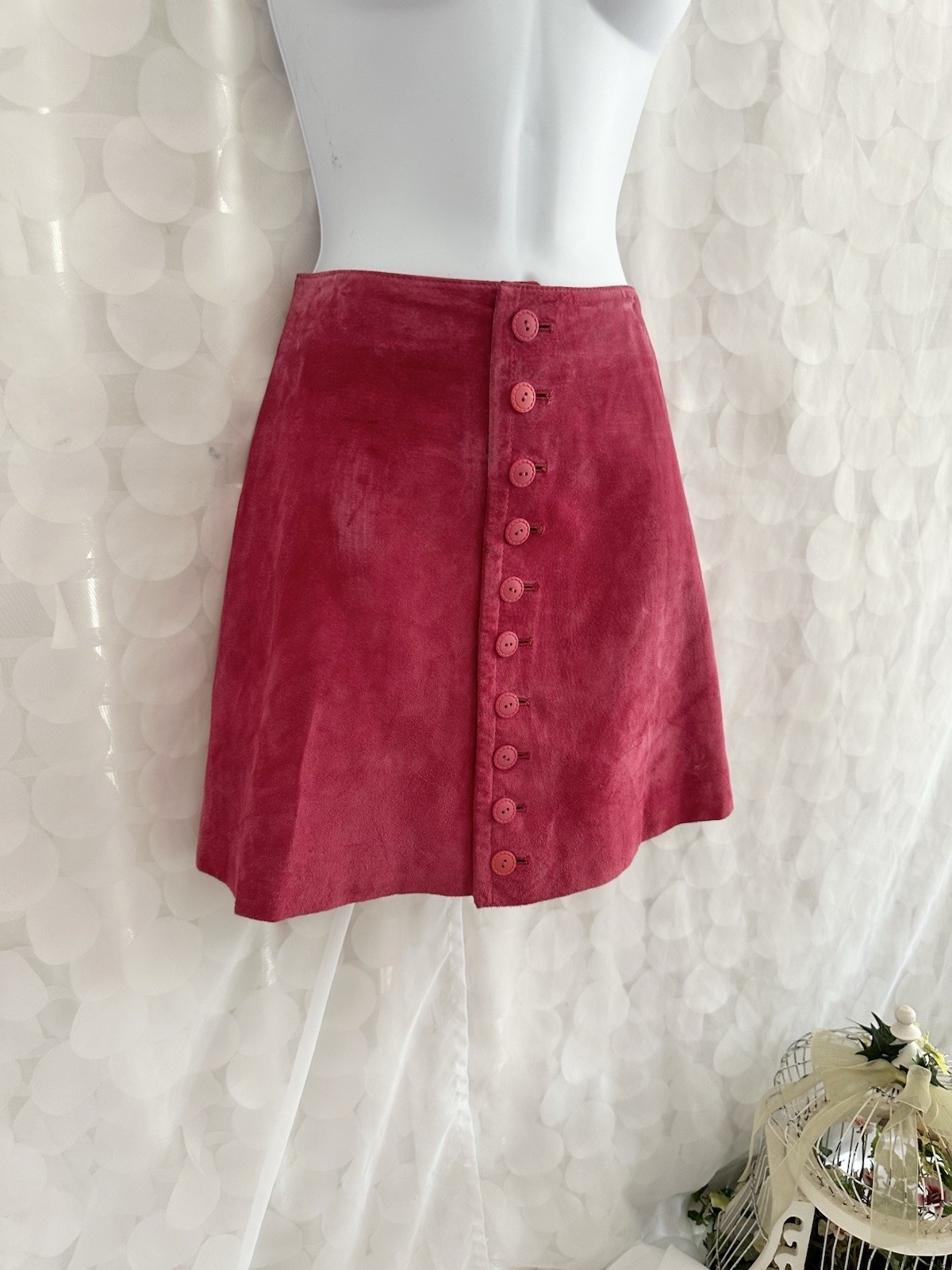 Vintage 90s genuine suede hot pink mini skirt button front size 7-8 Coquette
