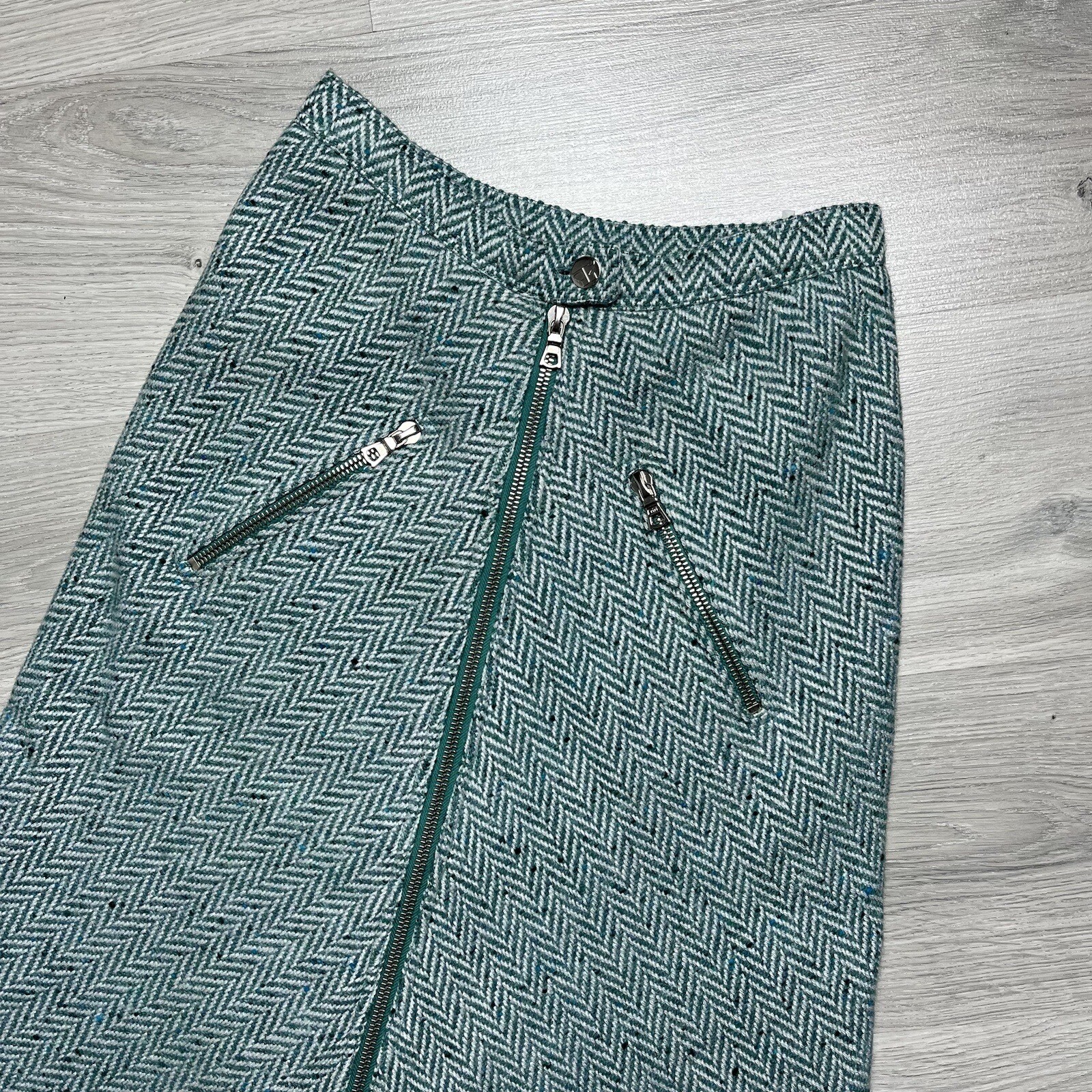 Vintage 1970’s COURREGES Paris Green Wool A Line Skirt
