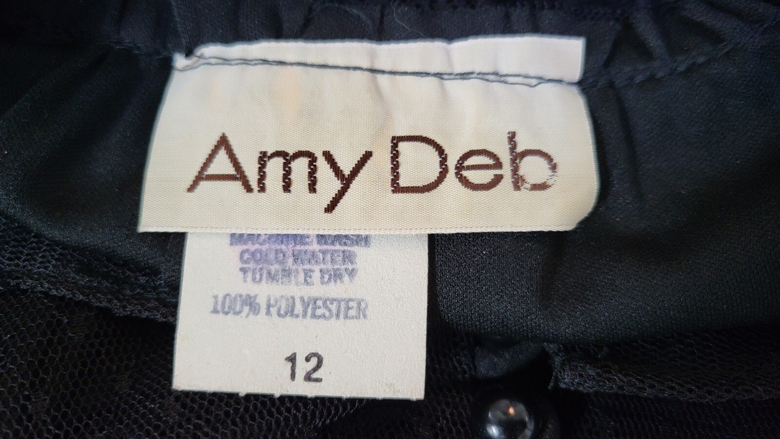 Vintage AMY DEB Black Knit Dress with Mesh Lace Yoke – Size M