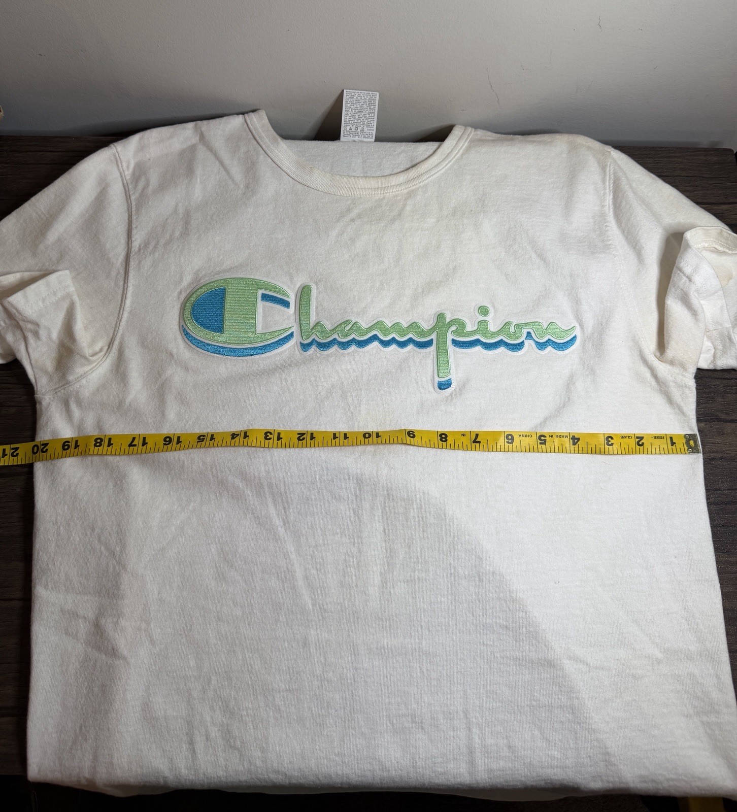 Vintage CHAMPION 80’s 90’s Pastel Embroidered Logo White T Shirt Adult Med