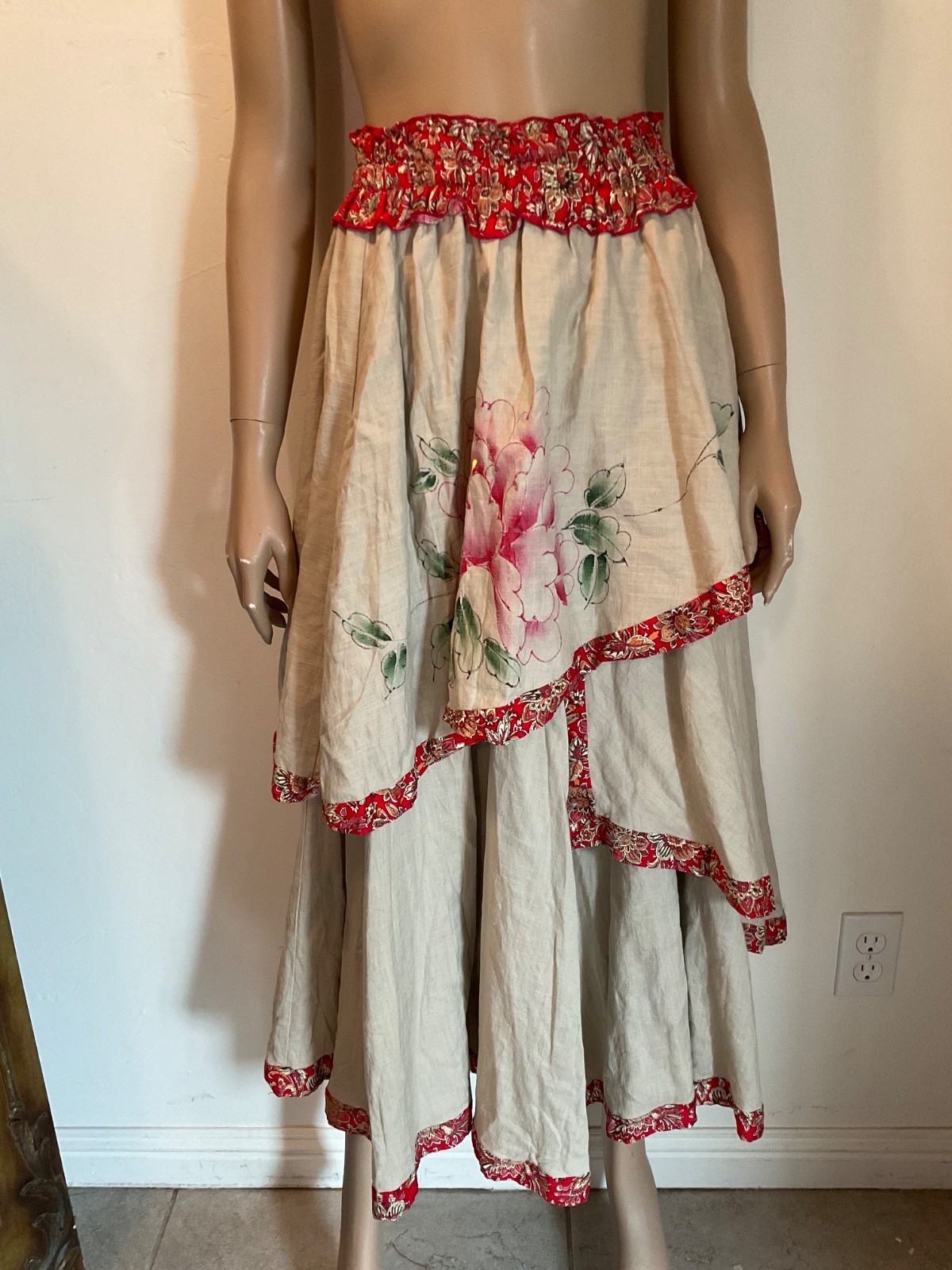 Vintage 1940s Hand painted Skirt CottageCore Boho Festival Maxi Original