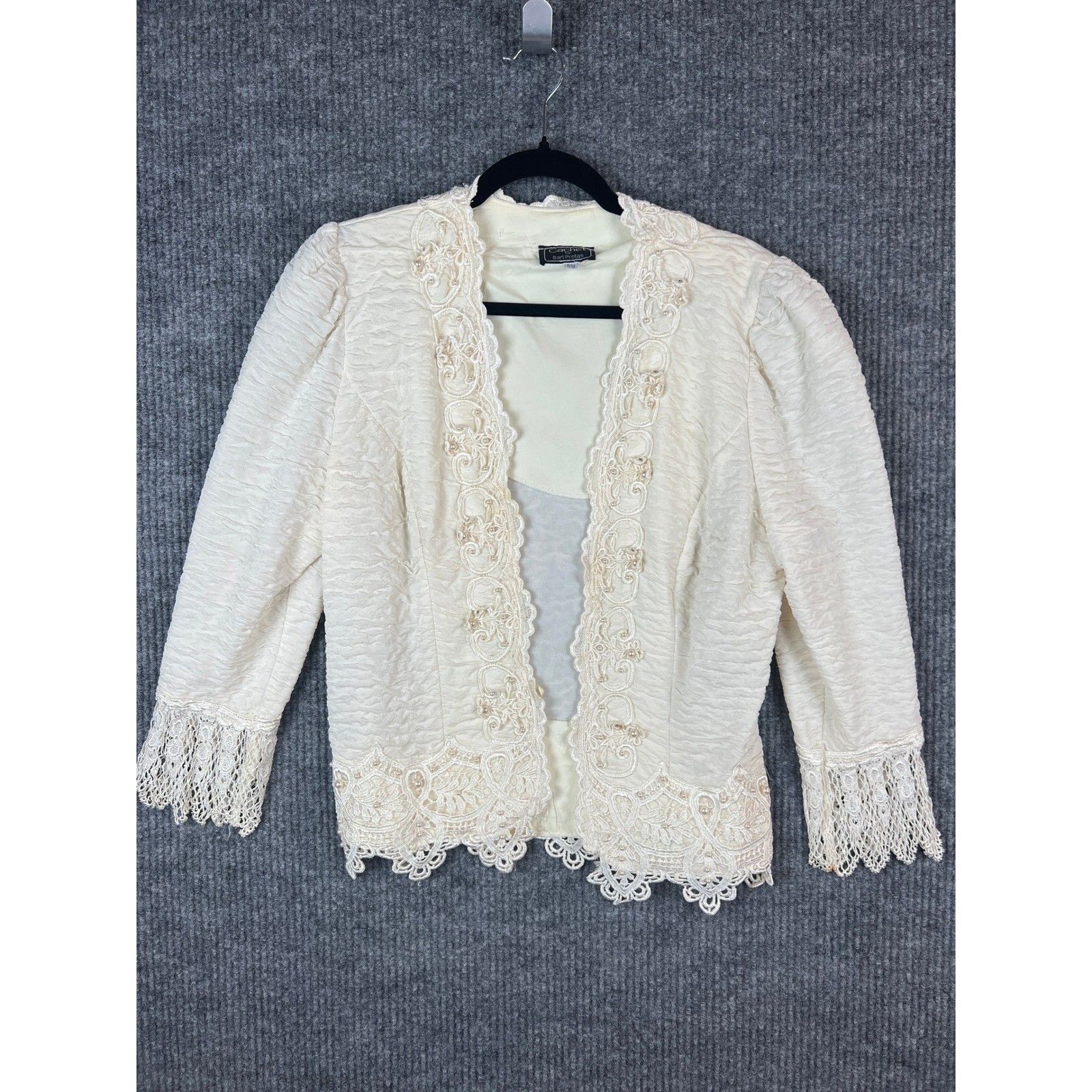 Cottagecore Fairycore Granny Chic Romantic Lace Pearl Jacket Size 11/12