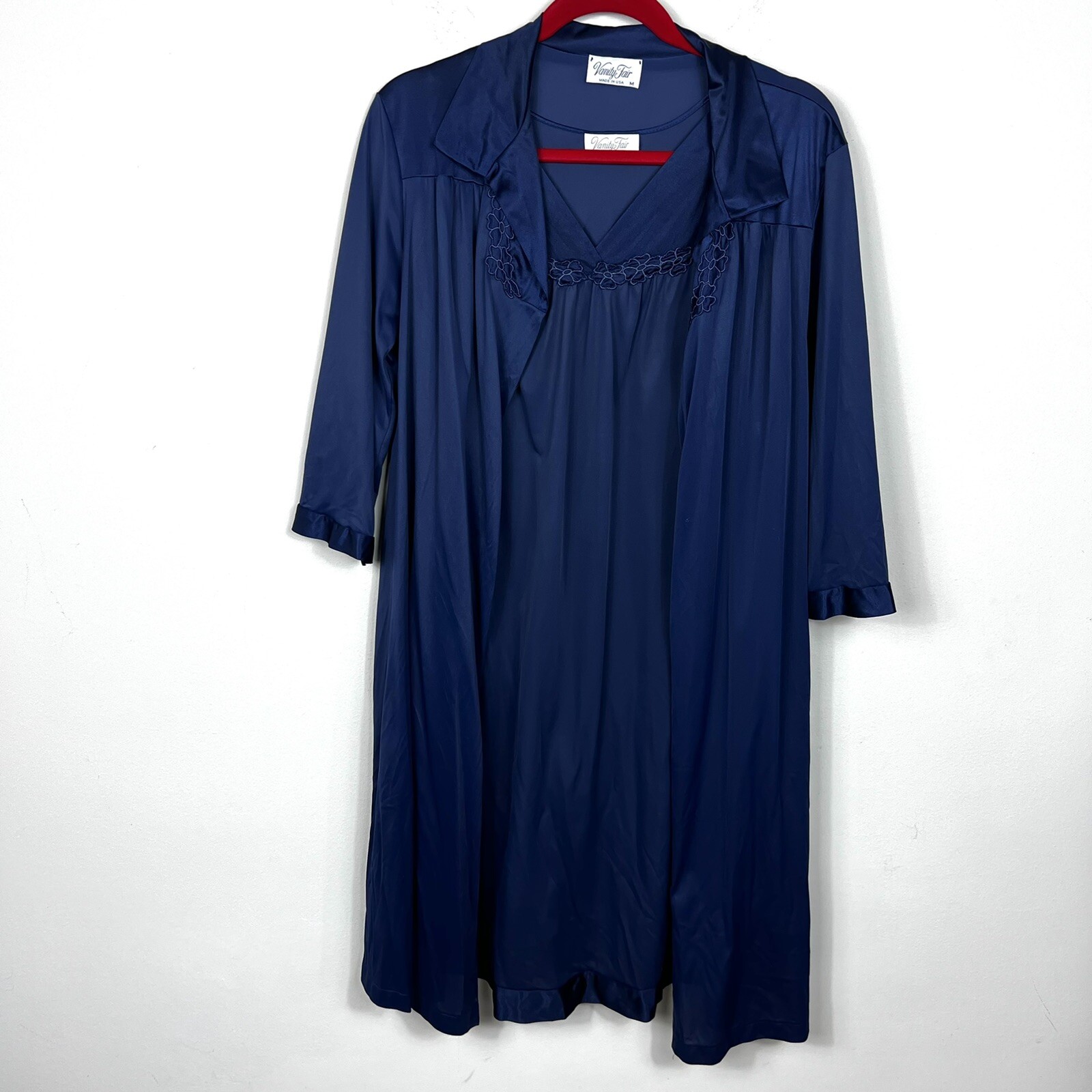 Vanity Fair Vintage Nightgown Blue Nylon Small Medium Robe Slip Set USA Made