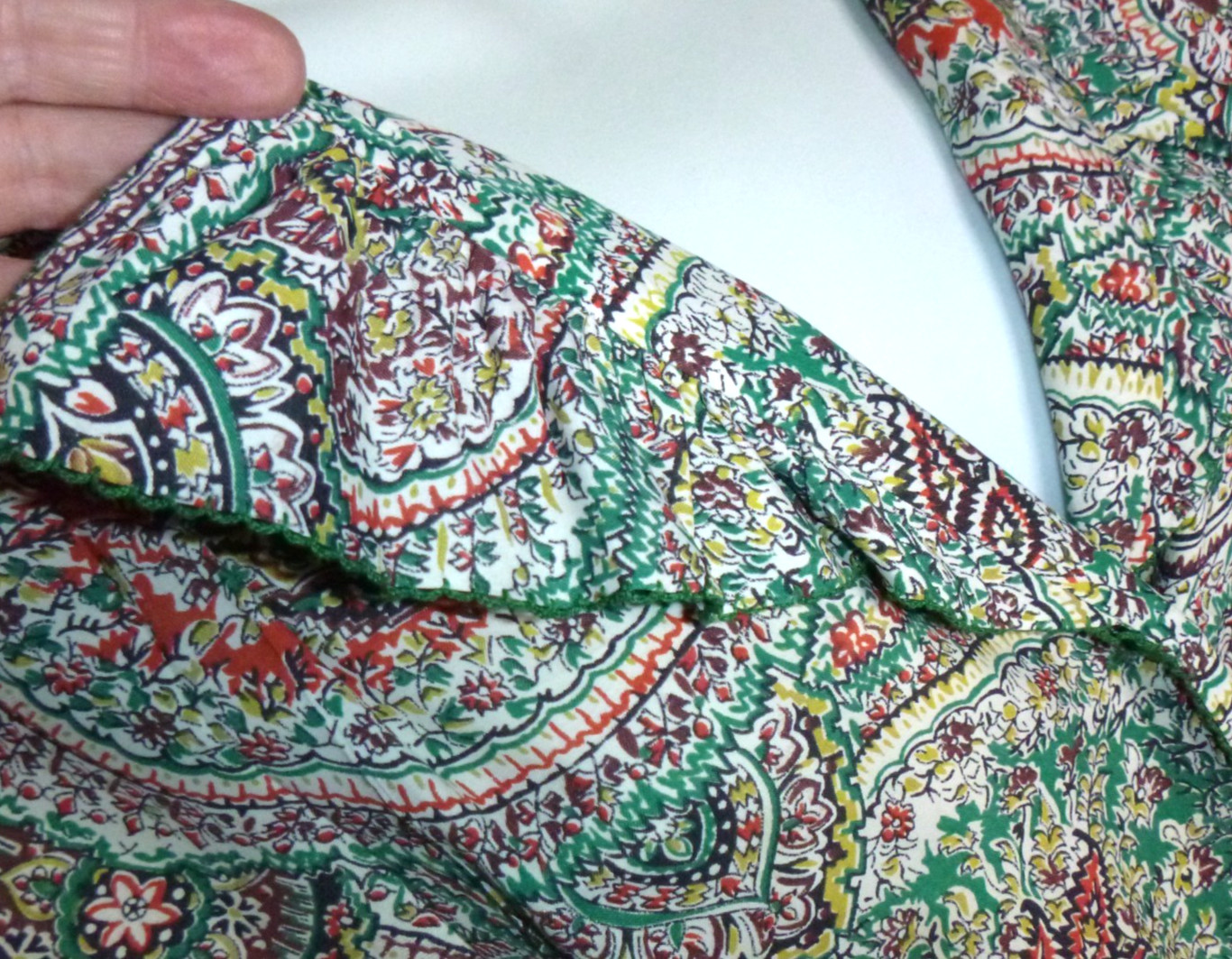 Vtg 40s 50s Georgiana Frocks Rayon Dress Paisley Green Red VOLUP Sz XL