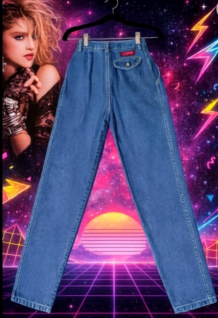 Vintage 1980s High Waist Slimming Leg Jeans Wash Denim Button Madonna Cute 27×29