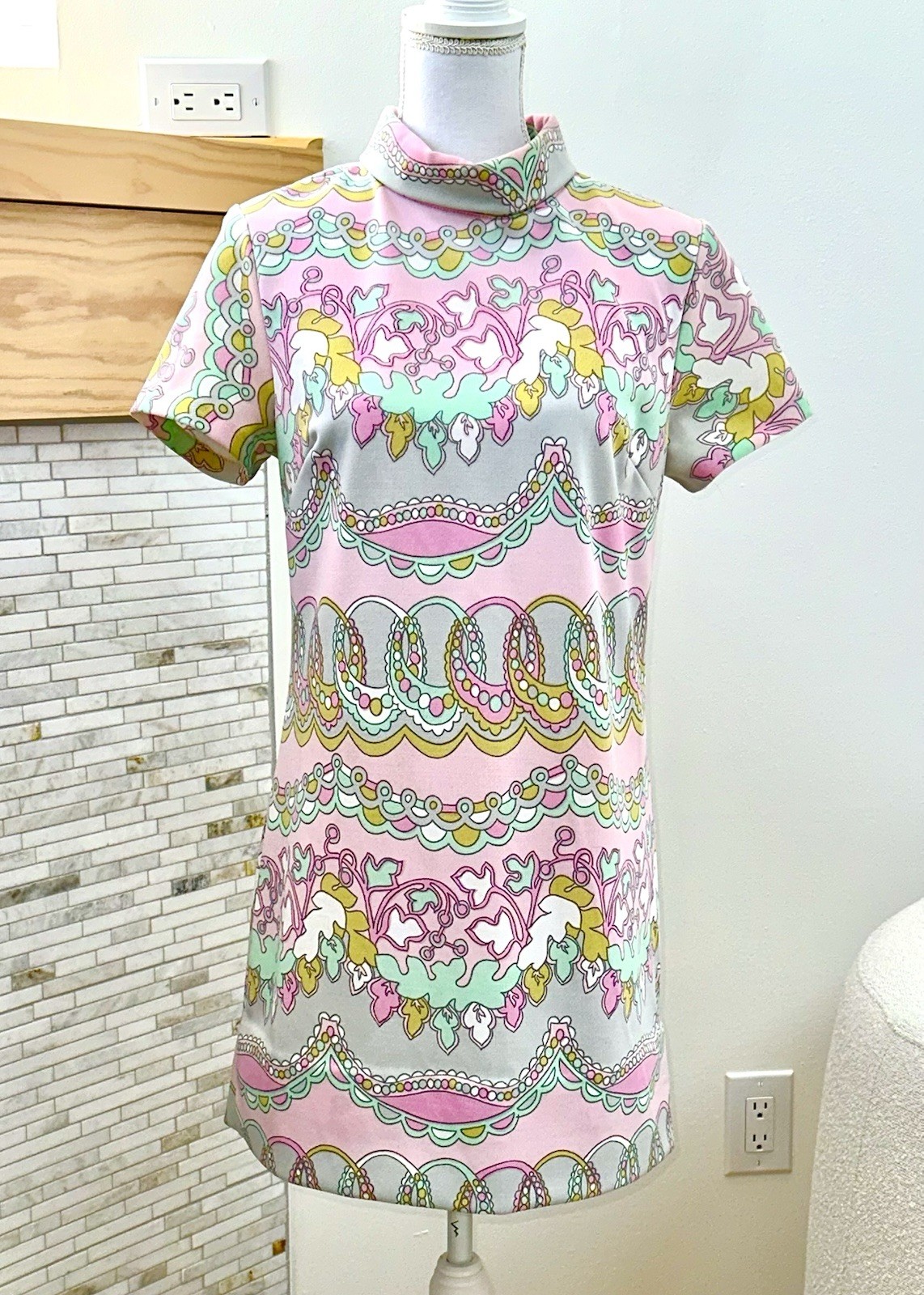 VINTAGE 60s Town & Country Club Mod Mini Dress Small/Med Pastel Retro