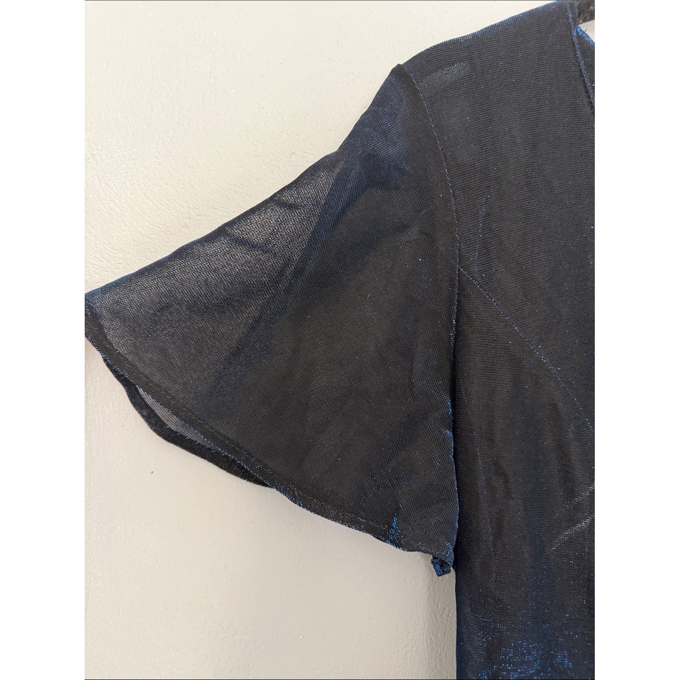 Molly Malloy Evening Black Sheer Overlay Dress Subtle Blue Sheen Fairy Celestial