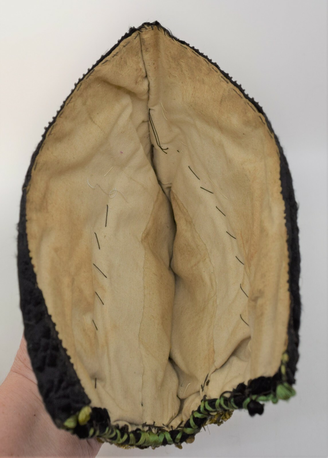 Antique 18th Century Woman’s Hat Coif Winter Weight Black Jacquard European