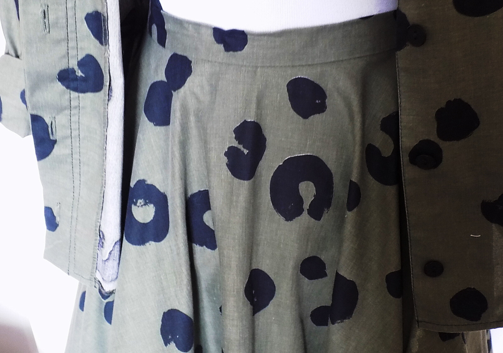 Vintage 80s Army Green Black Print Blouse Circle Skirt N.R. 1 by Ned Gould 12