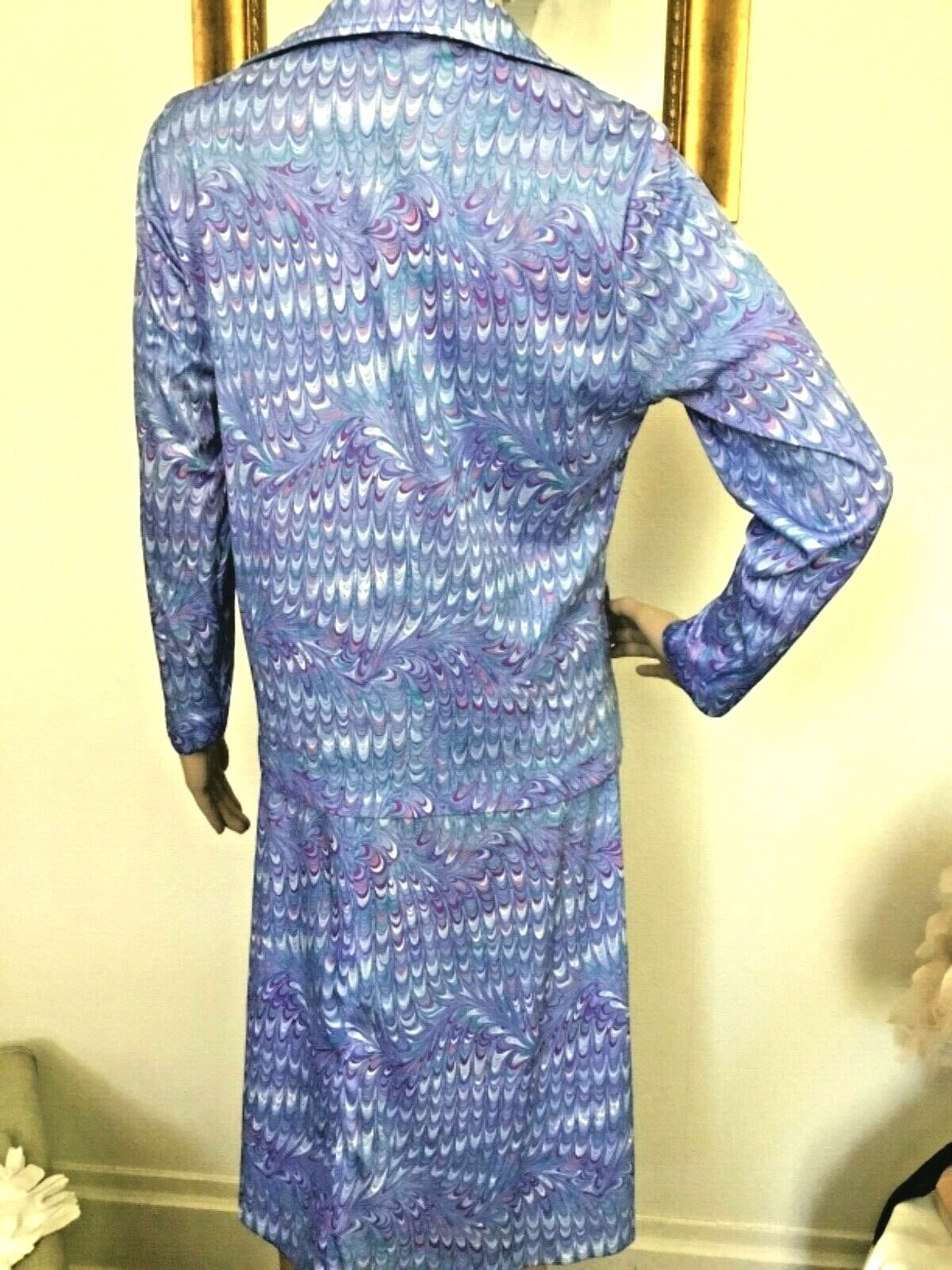 70’s Vintage Lavender Pink Psychedelic Splatter Shift Dress Jacket Set