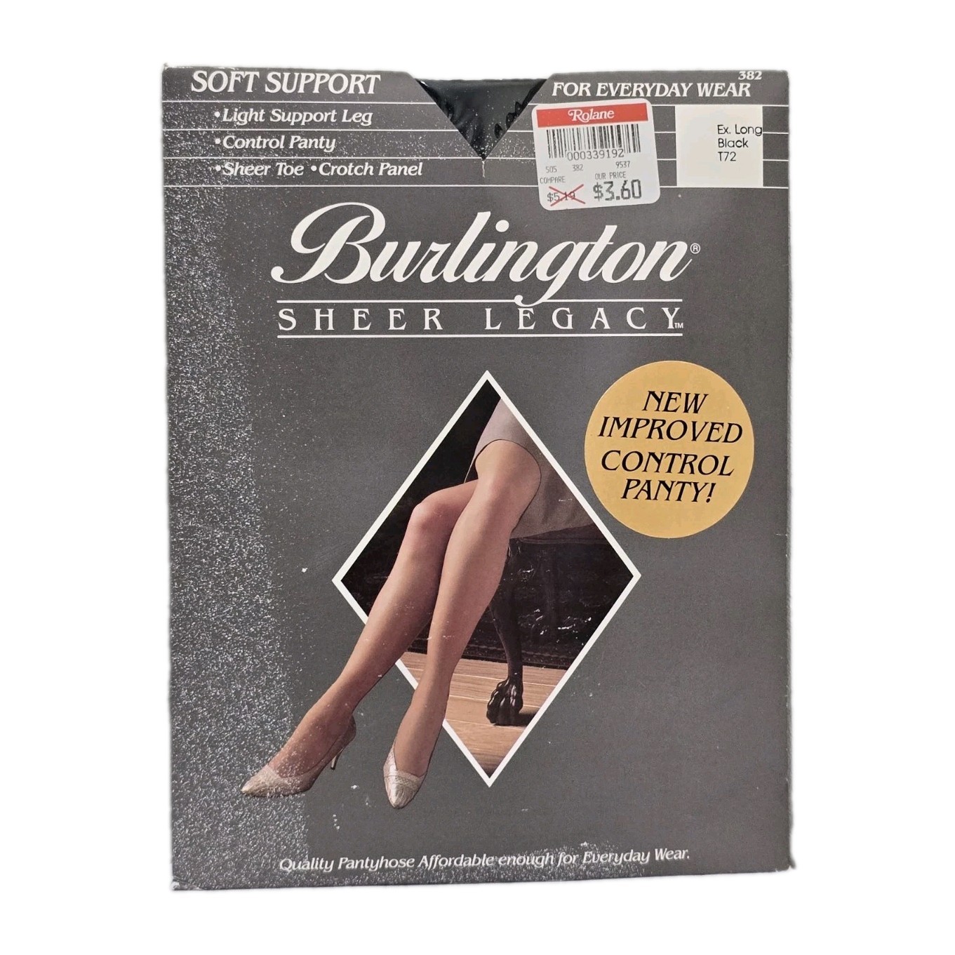 vintage BURLINGTON Sheer Legacy Pantyhose Extra Long Black T72 Soft Support