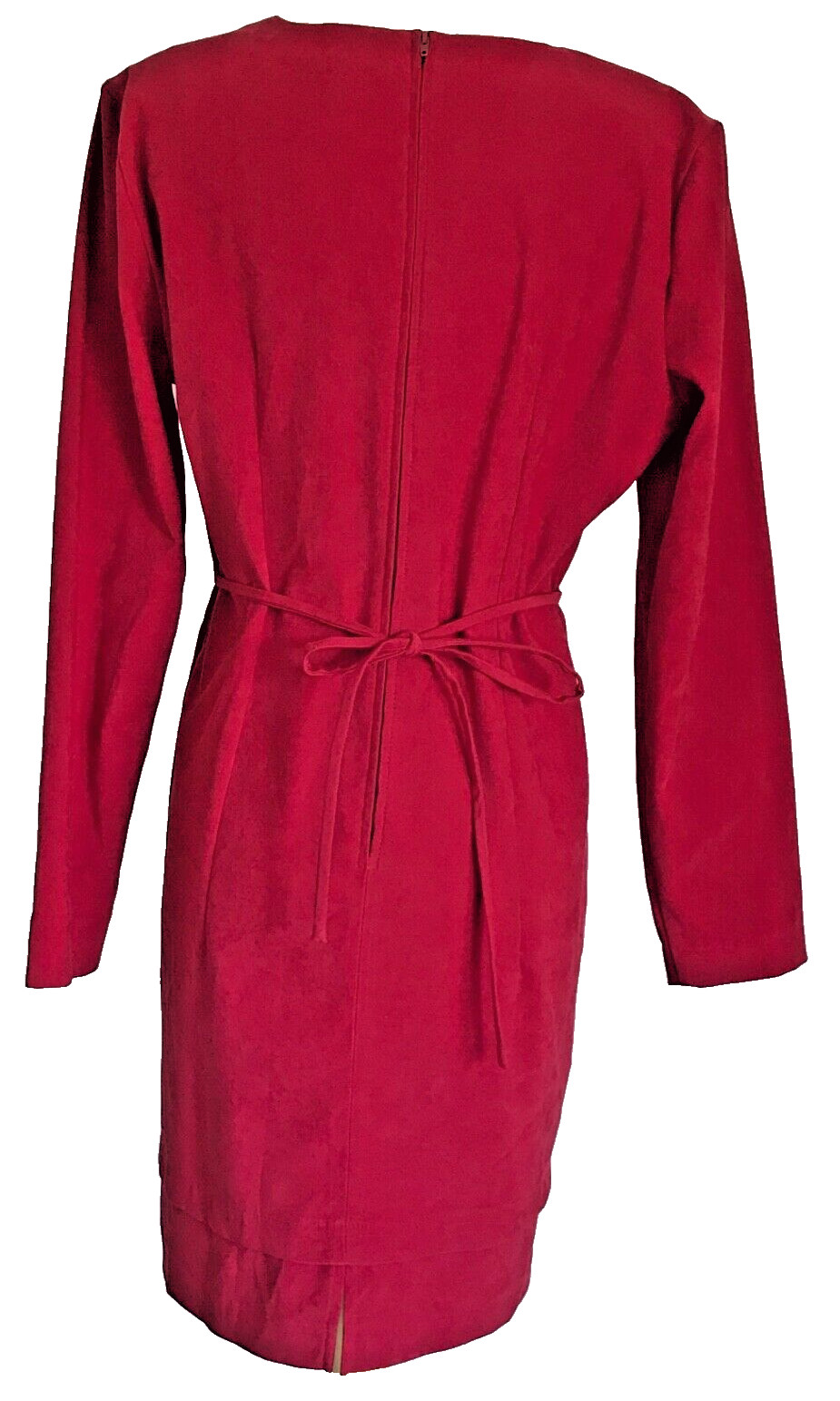 Crushed Red Velvet Layered Suit Dress, 1980’s Long Sleeve 10, Power Suit Office