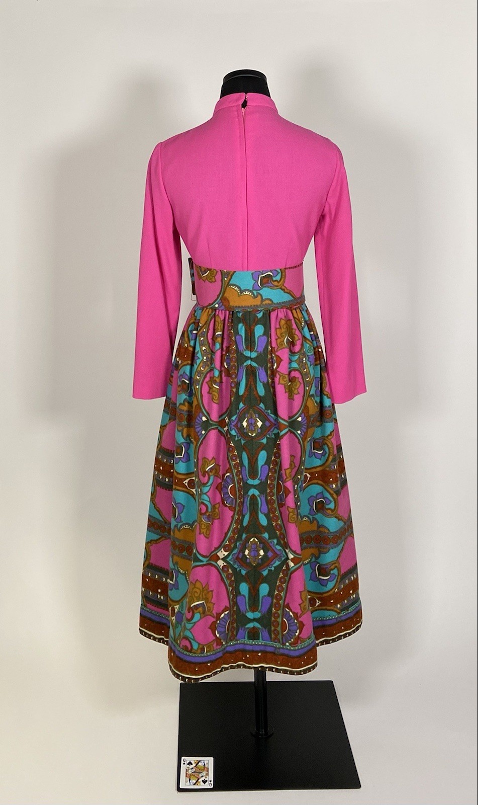 006 1960s Psychedelic long sleeve dress, magenta multi Rebecca size S VG!