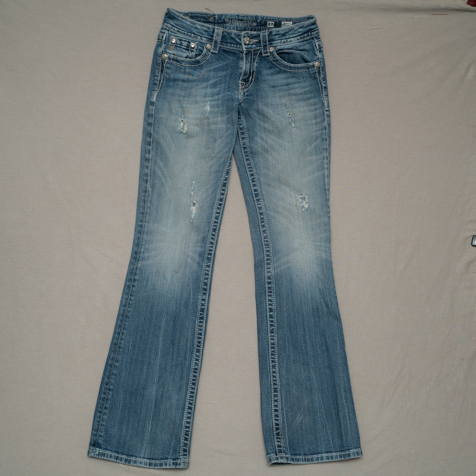 Vintage Y2k 2000s Miss Me Denim Embellished Denim Jeans Womens 27 Low Rise Flare
