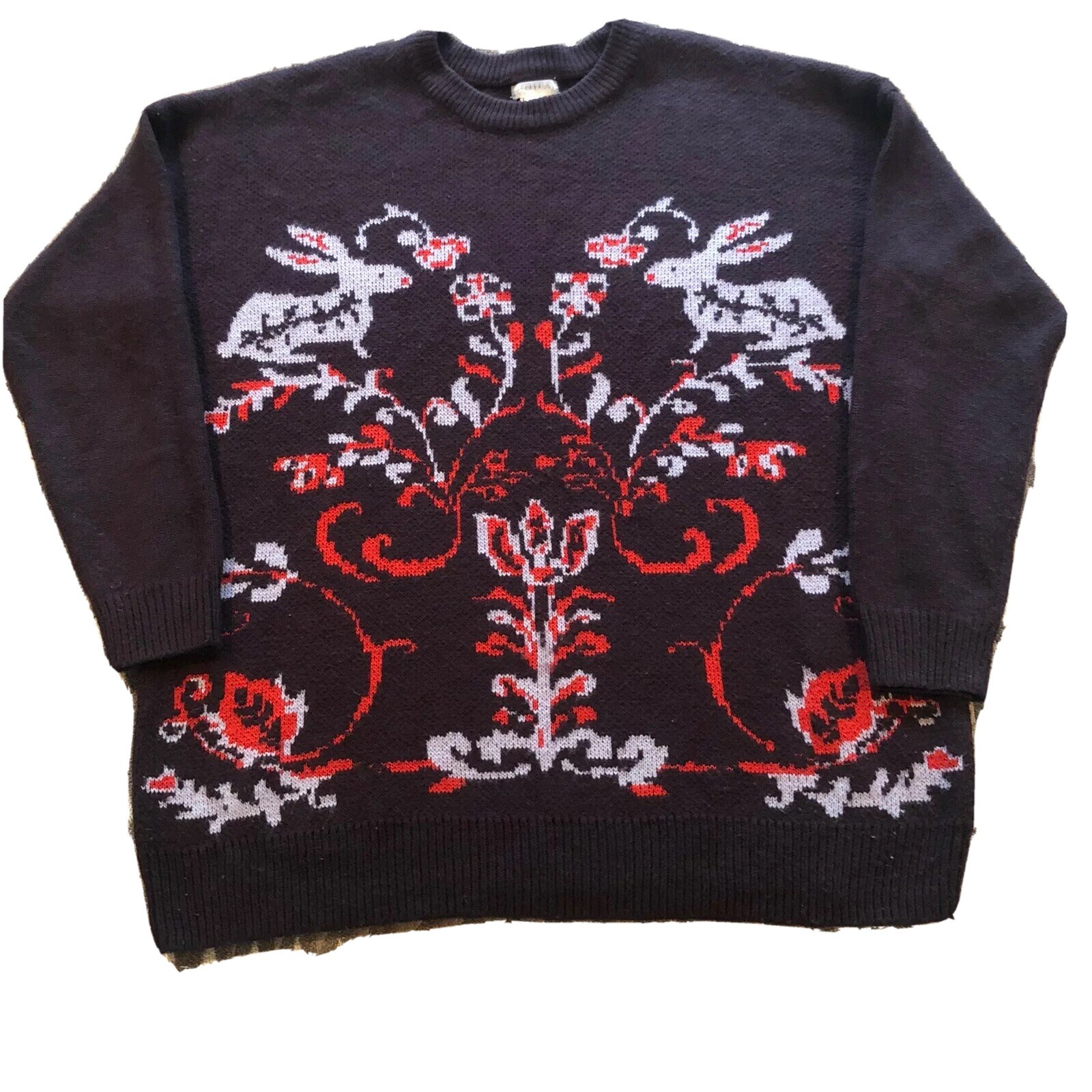 vintage sweater Oversized Sweater Cottagecore Kawaii Sz Large Bunny cute kuwaii