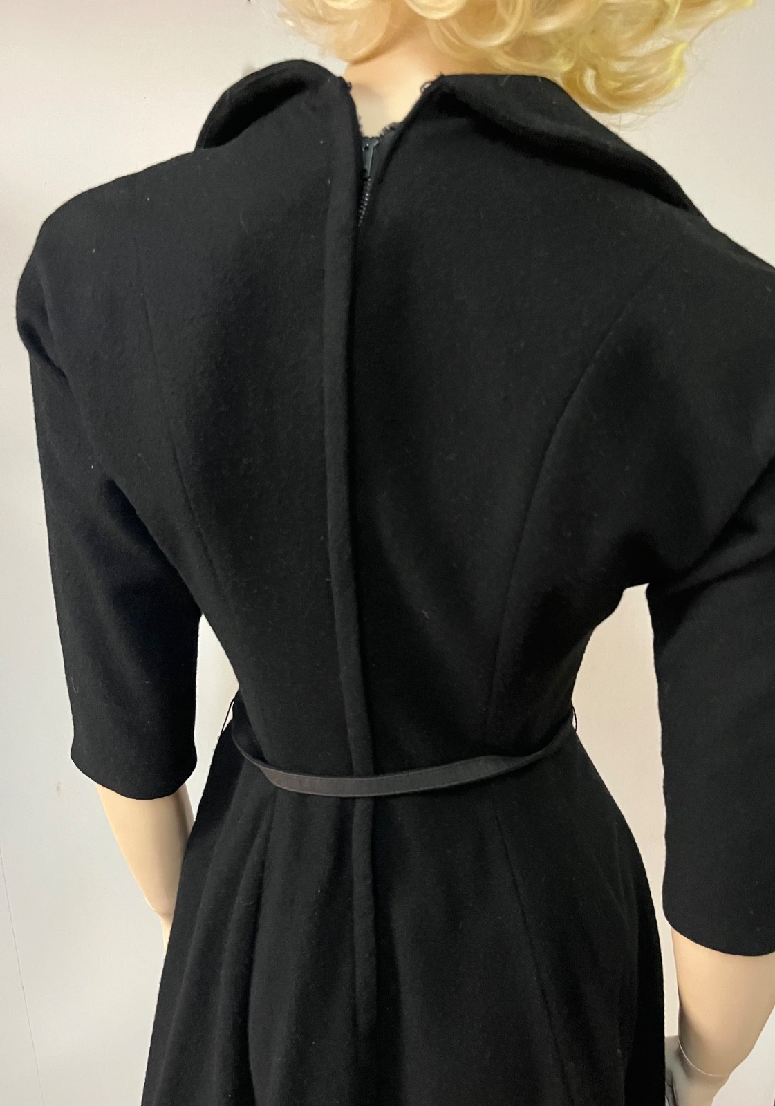 Vintage 1950s Alco Junior Bibbed Neckline Wool Business Cocktail Dress Bust 34