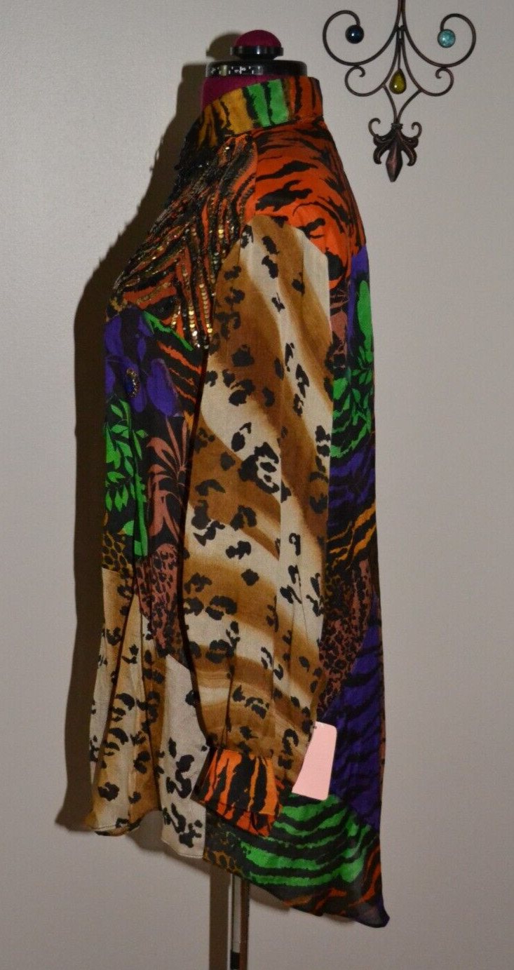 Judith Ann Rare Vintage Silk Button Down NWT – Sequin Embellished Hi-Lo Blouse M