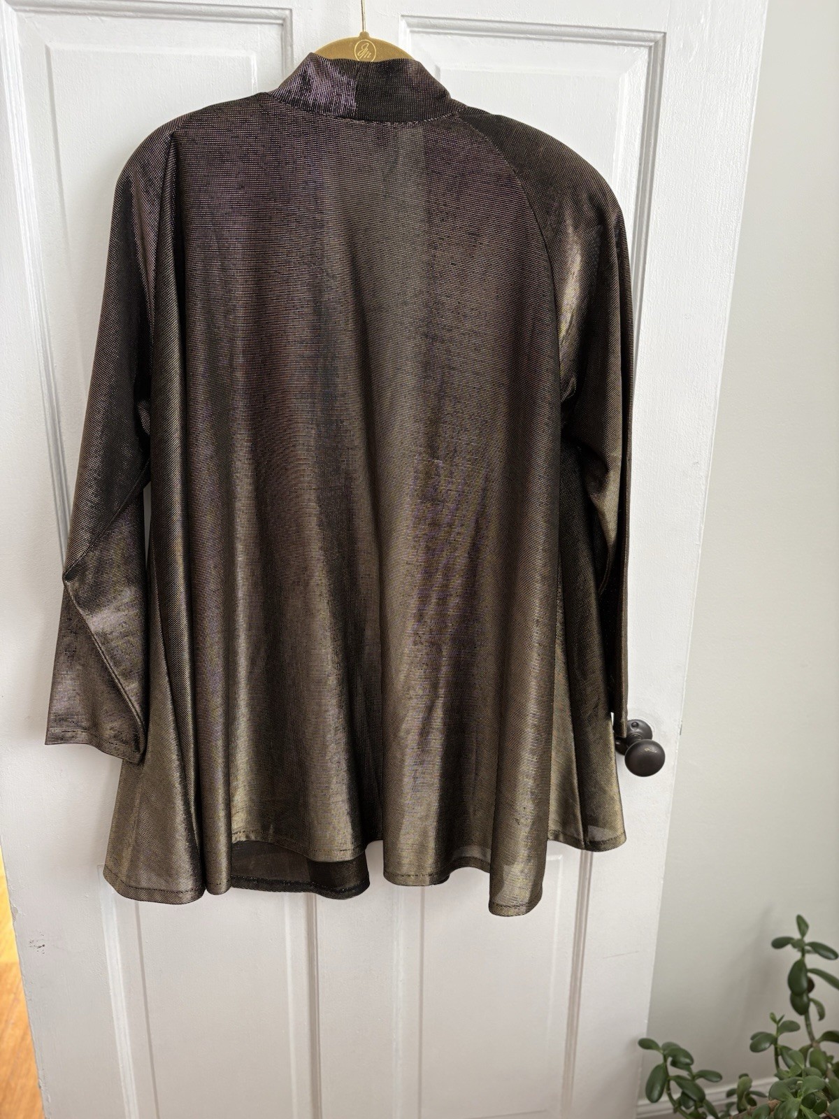 Pierre Cardin Vintage Metallic Gold Lurex Open Front Cardigan Duster Womens M