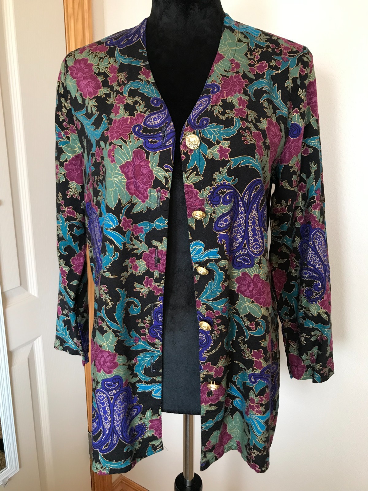 VTG 90s Leslie Fay Metallic Paisley Blouse, Multicolor Rayon Tunic Size Small