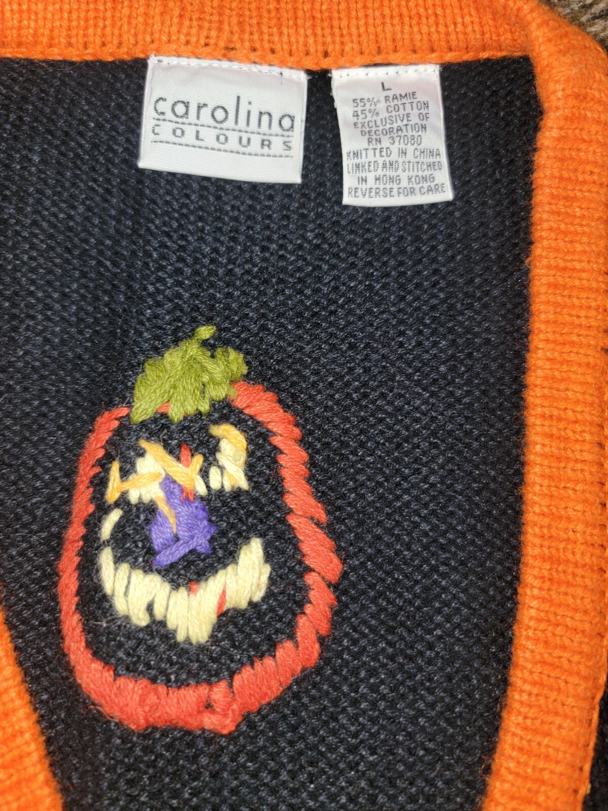 CAROLINA COLOURS FALL PUMPKIN HALLOWEEN VEST SZ L ORANGE BLACK