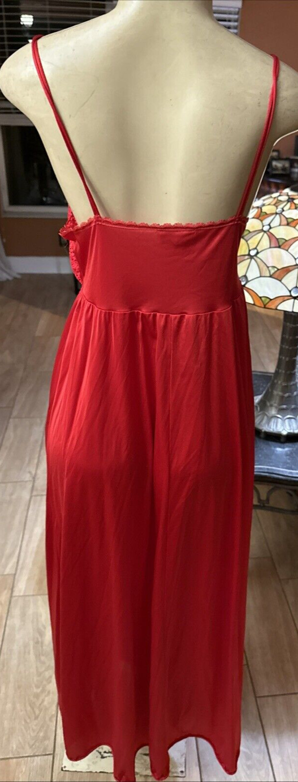 Vintage Vanity Fair Lace Bust/Back Nylon Long Red Nightgown Sz Sm xb72