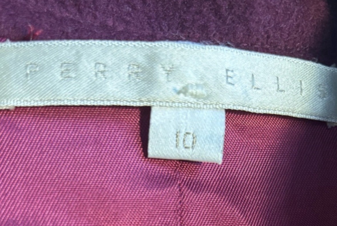80s PERRY ELLIS Cropped Wool Jacket Ruffle Plum Purple Vintage sz10 modern small