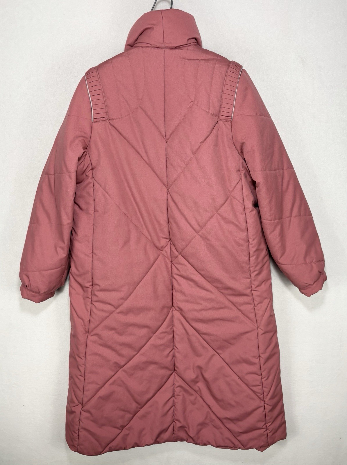 Vintage 70s Quilted Coat Size 14 Pink Long Puffer Jacket Toggles Snow Weather