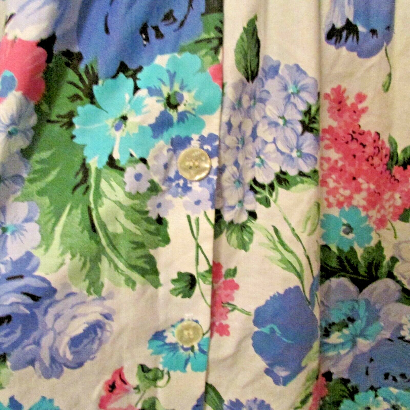 80s Jeffrey & Dara Linda Hutley Cotton Floral Smoked Bodice Dress 11/12 USA made