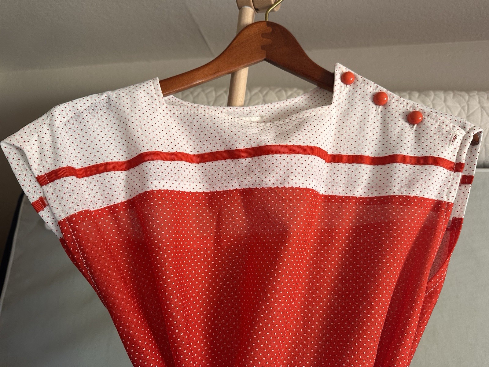 Vintage 1950’s/1960’s Red & White Polka Dot Mid Length Dress With Belt S/M