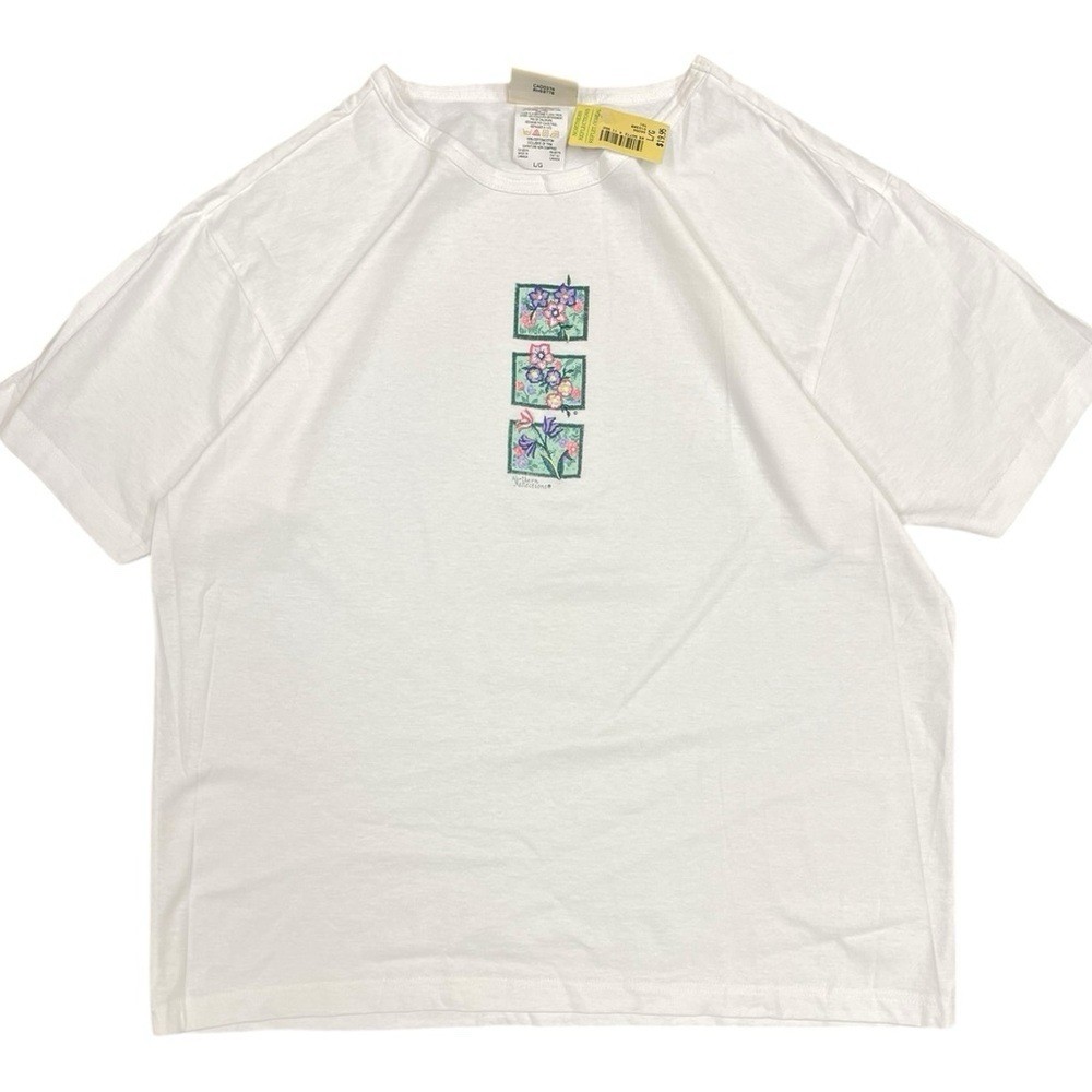 Vintage NWT Northern Reflections Embroidered Flowers Tee T-Shirt L