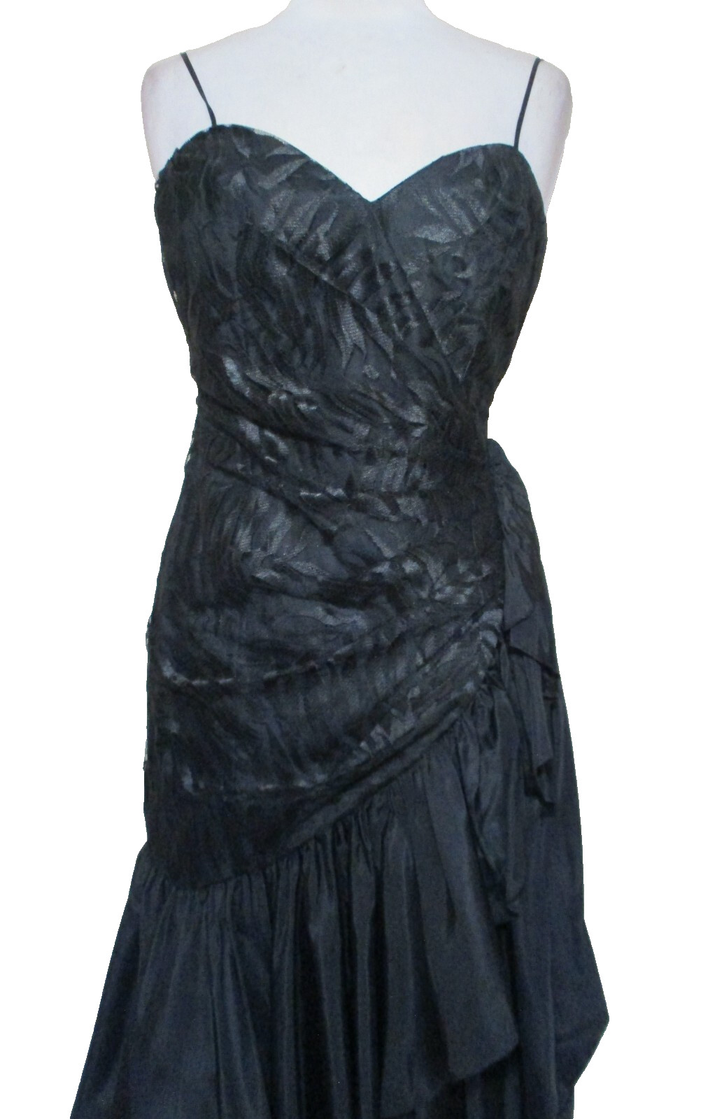 Vtg TD4 Eletra Womens Dress Gown Black Lace Shirred Bodice Taffeta Skirt XS/S