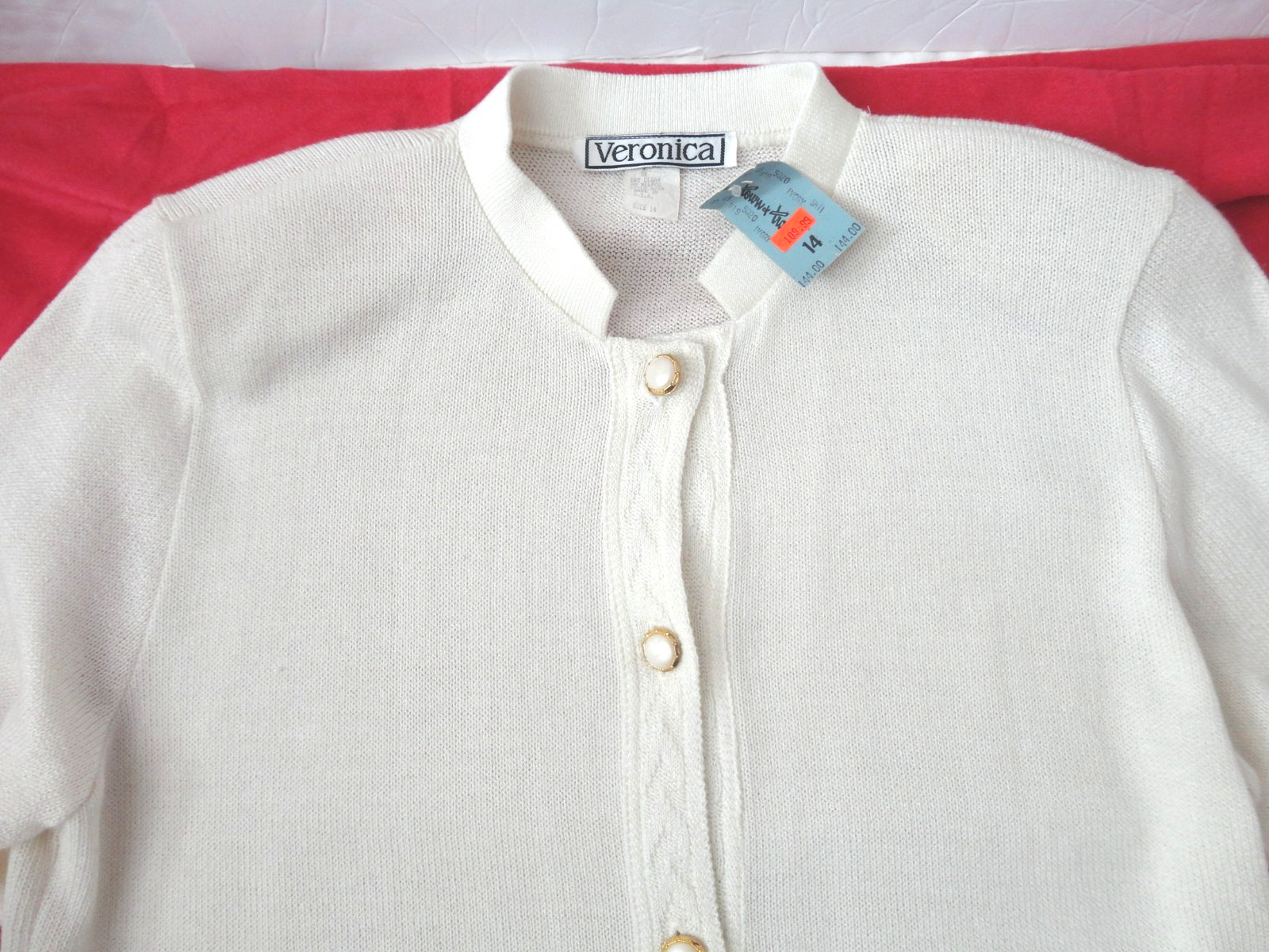 VINTAGE LADIES TAGGED VERONICA SIZE 14 WHITE KNITTED 2 PC SUIT DRESS OLD MONEY